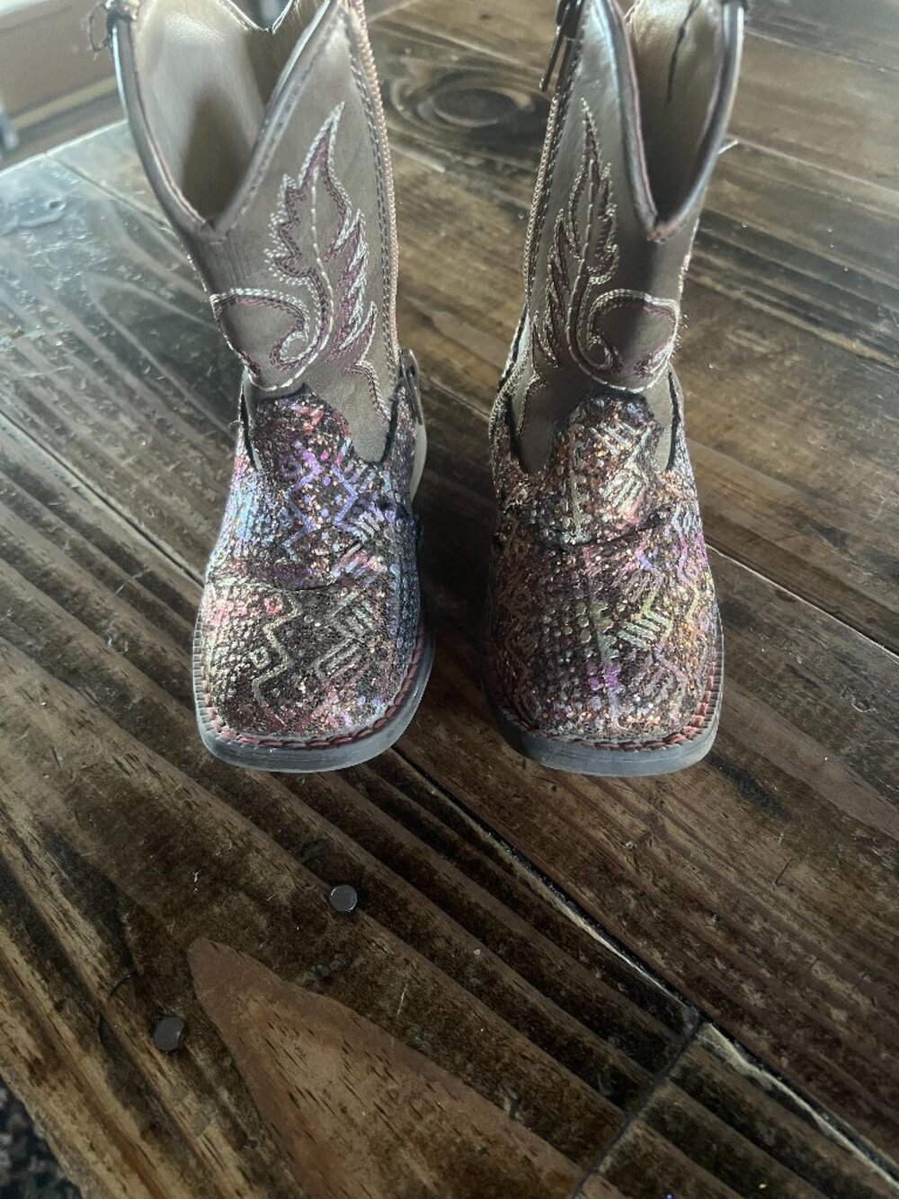 Roper little girls glitter pink southwest square toe western cowboy boots size 6